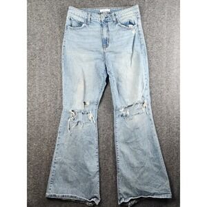 Willow Root Flare Jeans Women 32 Light Wash Distressed High Rise Wide Leg WR204L